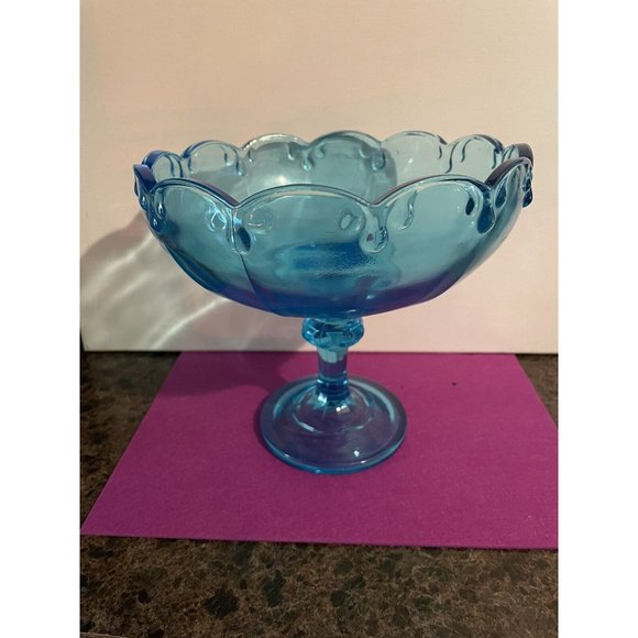 Vintage Indiana Glass Aqua Blue Garland Teardrop Fruit Compote Pedestal Bowl - Picture 1 of 4